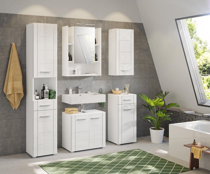 Venice Badschrank wandhängend 1 Tür Hochglanz weiß,weiß. 37 X 22 X 77 cm