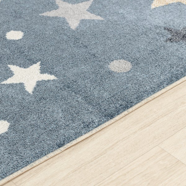 Maschinenwaschbarer Kinderteppich Sterne Blau/Beige 160x213 cm SUPERMAMA