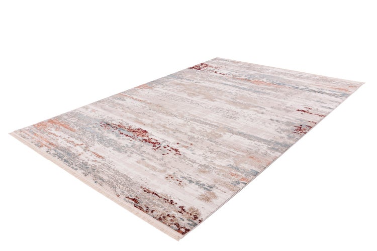 Kurzflor Teppich Celestia Grau / Lachsrosa Vintage-Design, Used-Look, Patchwork-Design 80 x 150 cm