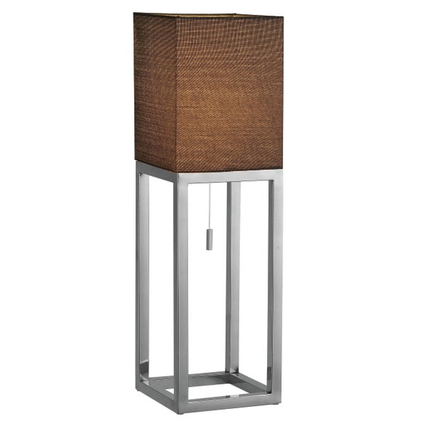 Tischleuchte ALFA, moderne Tischlampe aus Metall und Textil in Chrom/Dunkelgrau mit E27-Fassung, 65 cm hoch, schicke Lampe für Diele, Wohnzimmer und Büro