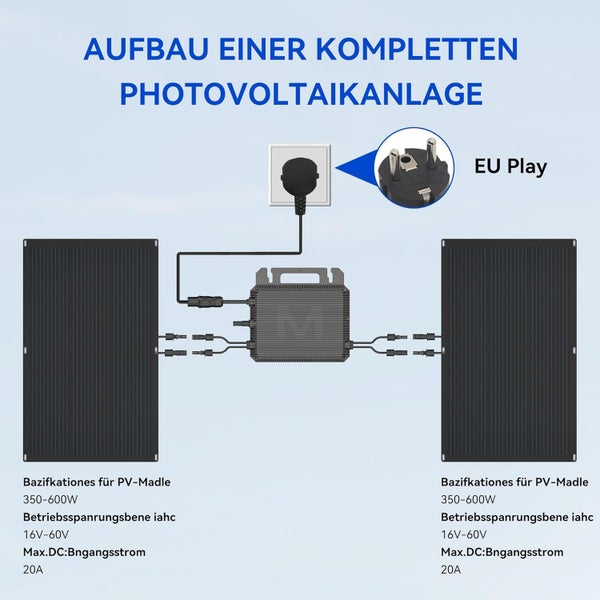 800W Marstek Micro - Inverter for Solar Modules: WiFi & Bluetooth Enabled, IP67 Waterproof, MPPT, App - Driven Plug & Play for Mini - PV
