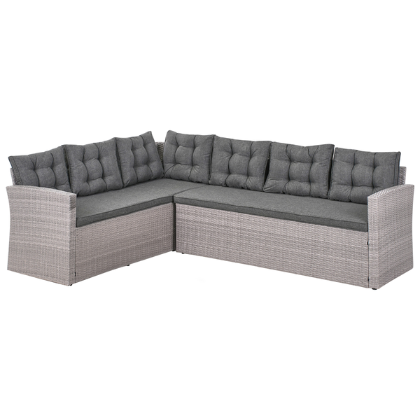 8-Sitzer Ecksofa mit Bank Rattan grau VITERBO