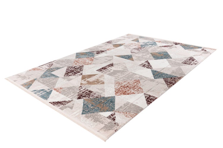 Kurzflor Teppich Celestia Grau / Lachsrosa Vintage-Design, Used-Look, Patchwork-Design 200 x 300 cm