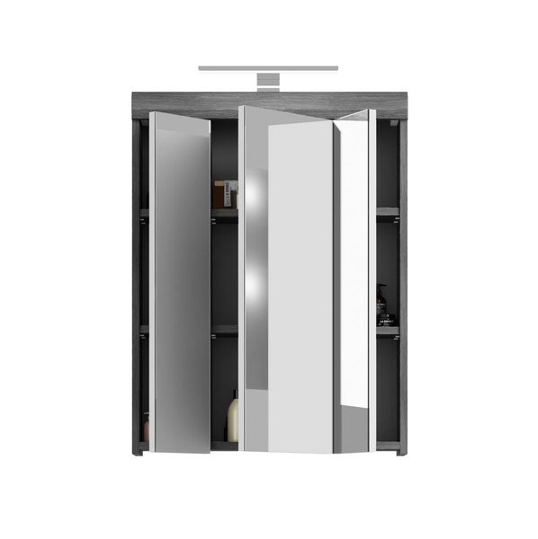 Scout Spiegelschrank Bad 3 Türen mit Licht Hochglanz weiß,rauchfarbenen. 60 X 18 X 191 cm