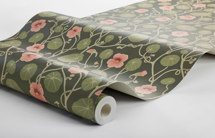 Borastapeter Tapete Lilie Blume Grün und Rosa - 53 cm x 10.05 m - 662662