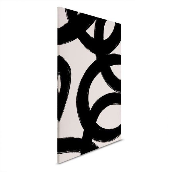 Abstraktes Leinwandbild mit schwarzem Kreismuster