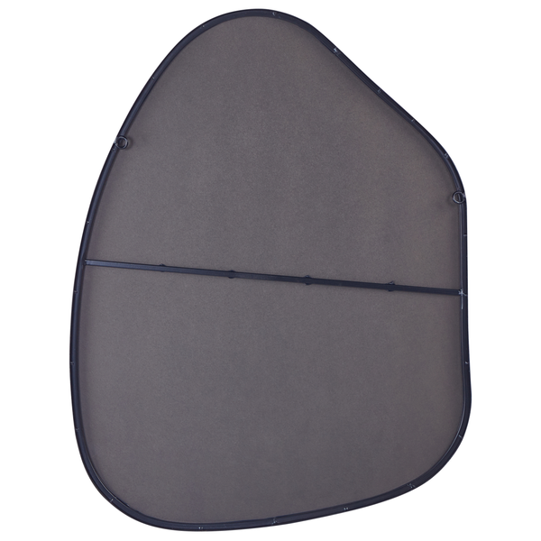 Rückseite eines unregelmäßig geformten Spiegels mit Rahmen