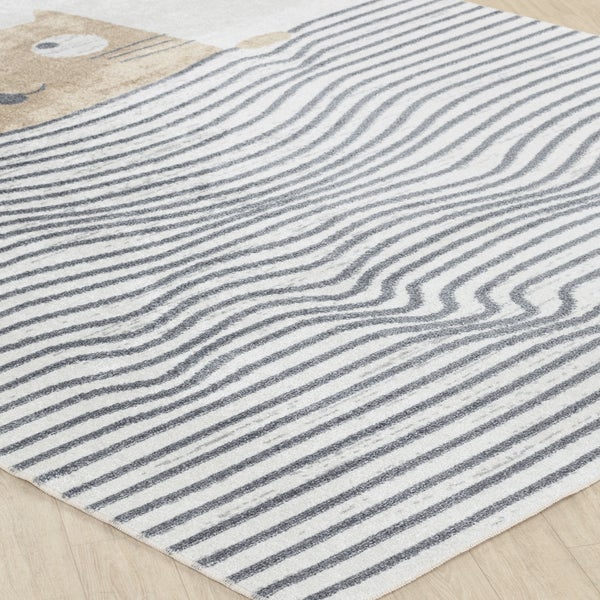 Maschinenwaschbarer Kinderteppich Katze Braun/Beige 80x150 cm CATNAP