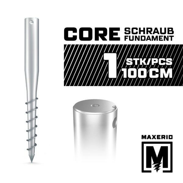 MAXERIO® 100 cm Core Schraubfundament Bodenhülse Erdanker Einschraubbodenhülse Erdschraube Einschraubhülse Erdschraubenfundament Bodenanker Schraubanker Fundament für Gartenhaus Terrasse Sauna Gewächshaus