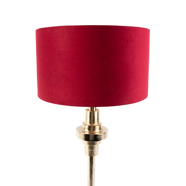 Art Deco Tischlampe mit Veloursschirm rot 35 cm - Diverso