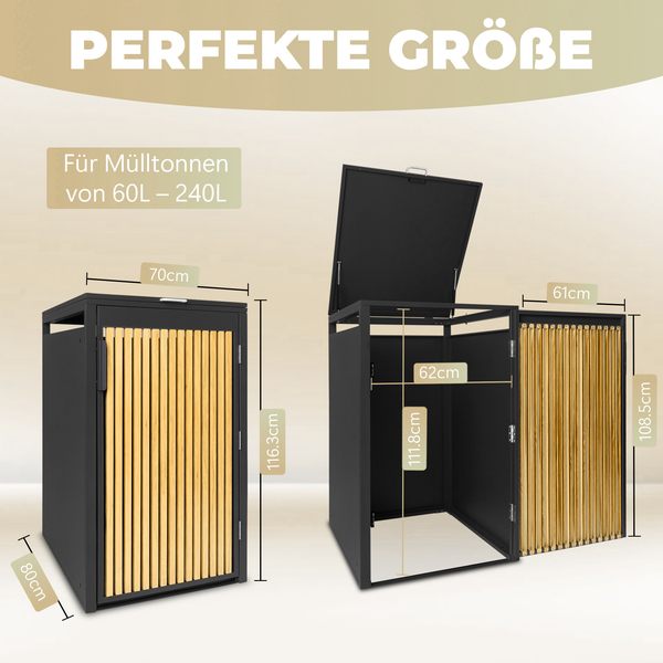 Mülltonnenbox für 60 Liter bis 240 Liter Mülltonnen mit Maßangaben