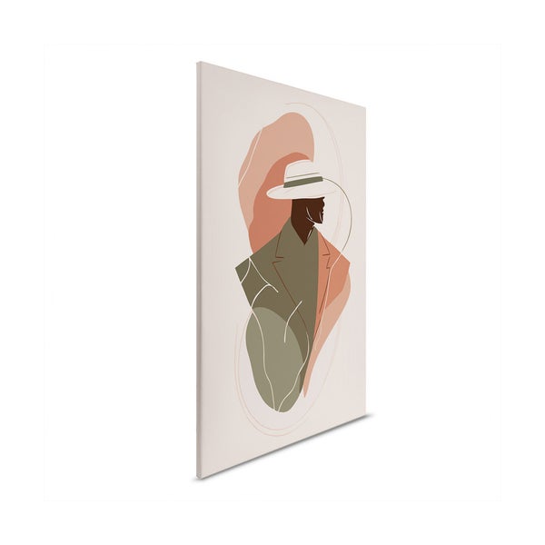 Abstrakte Leinwandkunst mit Hut tragender Figur im Profil