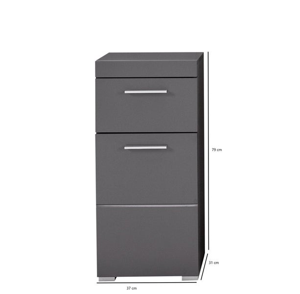 AmandaMando Bad Standtype Stauraum 1 Tür, 1 Schublade grau, grau Hochglanz. 37 X 31 X 79 cm
