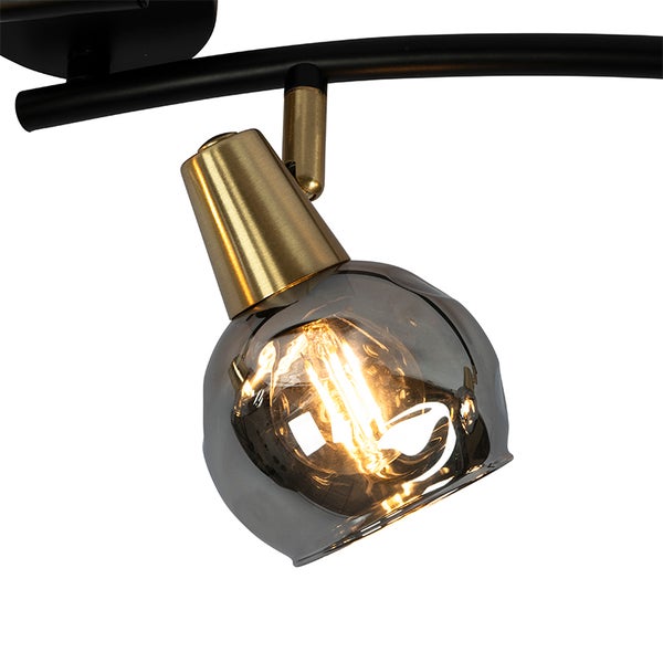 Art Deco Deckenleuchte Gold mit Rauchglas 4-Licht - Vidro