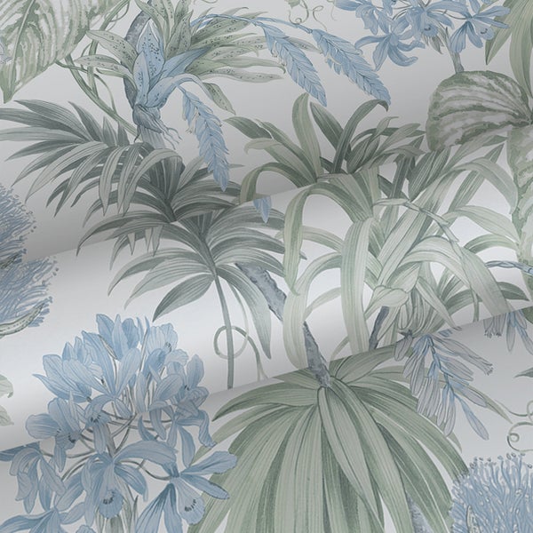 Sanders und Sanders Tapete tropische Blätter Blau und Grün - 53 cm x 10,05 m - 640734