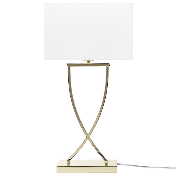 Tischleuchte mit rechteckigem Lampenschirm und Metallfuß