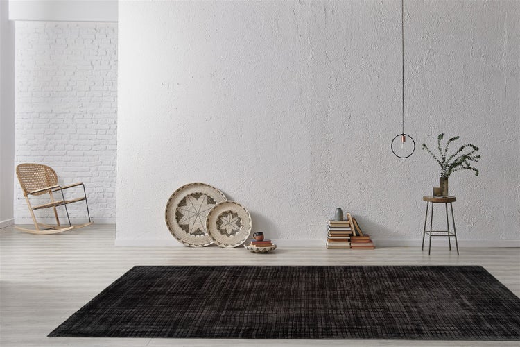 Kurzflor Teppich Etherealuxe Grau Viskose Vintage-Design, Used-Look, Uni handgewebt 80 x 150 cm