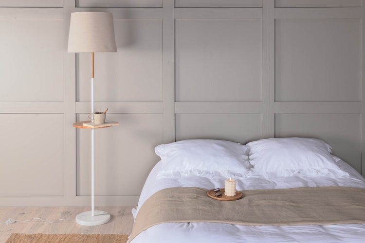 Hattman Beleuchtung Stehlampe 36x36x165cm stof beige, weiß, Holz. 36 X 36 X 165 cm