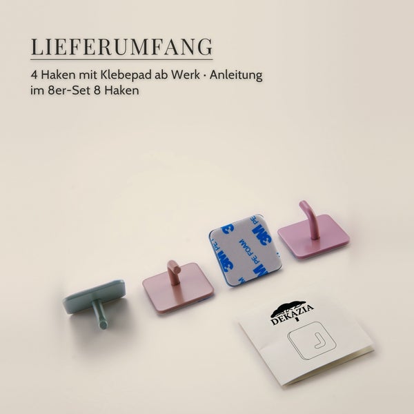 DEKAZIA 4er Set Klebehaken Mint aus pulverbeschichtetem