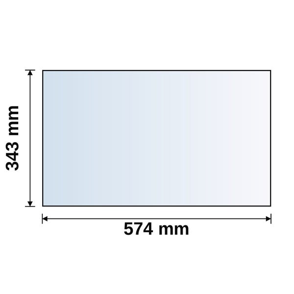 Maßskizze für ein Rechteck mit einer Breite von 574 Millimeter und einer Höhe von 343 Millimeter.