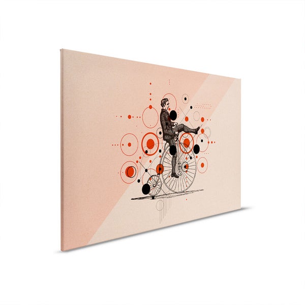 Leinwanddruck mit einer Illustration eines Mannes auf einem Hochrad, umgeben von Kreisen und Linien