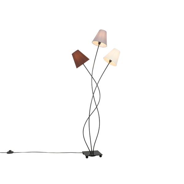 QAZQA - Modern Design Stehleuchte I Stehlampe I Standleuchte I Lampe I Leuchte schwarz mit Stoffschirm 3-flammig - Melis I Wohnzimmer I Schlafzimmer - Stahl Länglich - LED geeignet E14