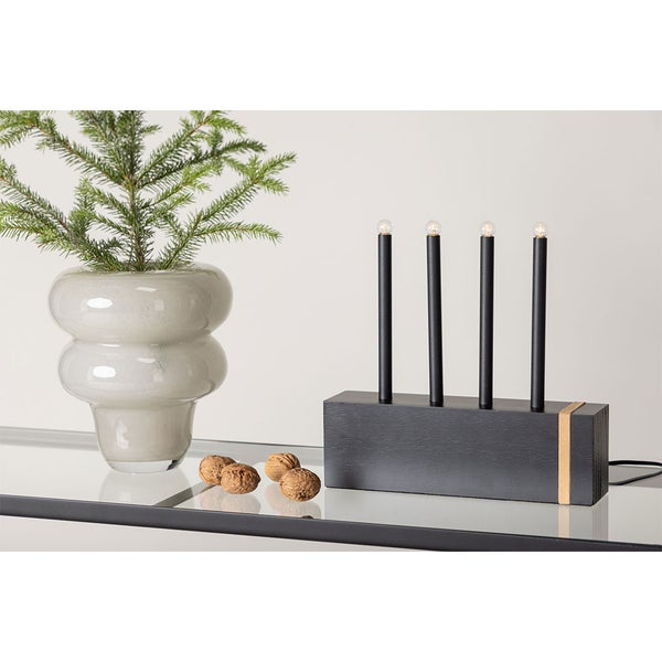 Fjällberget Adventsleuchter elektrisch 4 Lichter schwarz. 25 X 6 X 25 cm