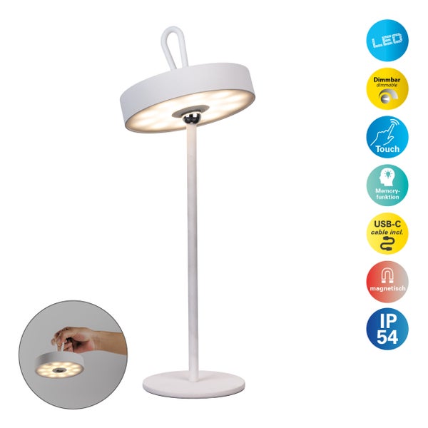 LED-Akku-Tischleuchte magnetisch ELLA für Außen und Innen, aus Metall und Kunststoff in Weiß , 35 cm hoch