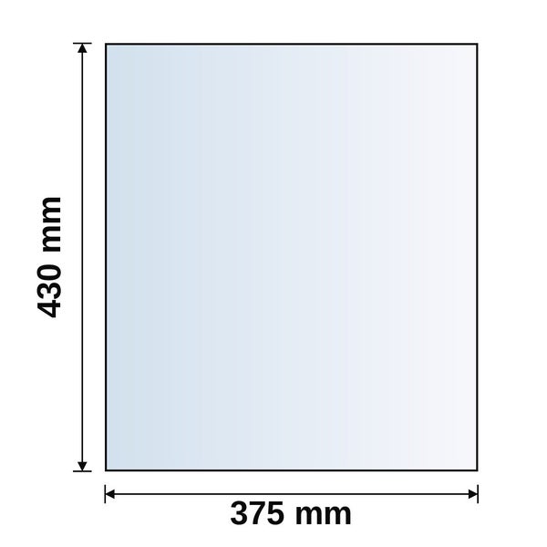 Maßzeichnung eines rechteckigen Paneels mit einer Höhe von 430 Millimeter und einer Breite von 375 Millimeter.