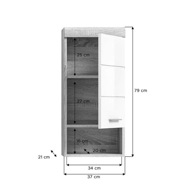 Xonox.home Hängeschrank Lambada BxHxT 37 x 79 cm x 24 cm Frontfarbe weiß hochglanz / Korpus Eiche