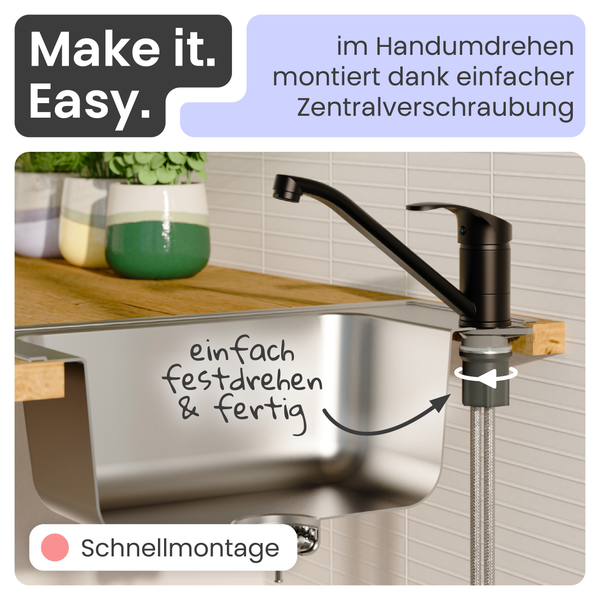 Küchenarmatur mit einfacher Montagefunktion am Spülbecken