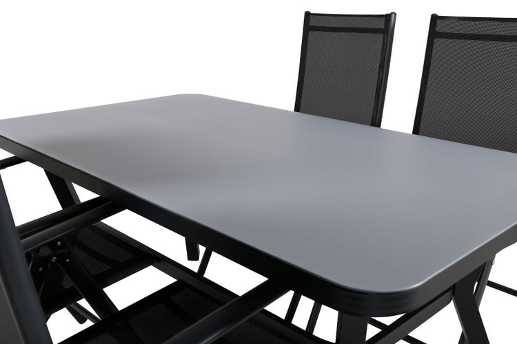 Virya Gartenset Tisch 90x160cm und 4 Stühle Break schwarz, grau. 90 X 160 X 74 cm