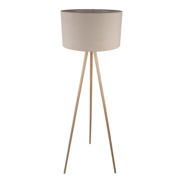 Stehlampe mit Schirm und Holzfuß