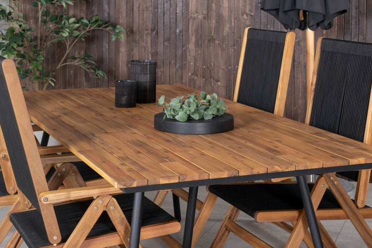 Chan Gartenset Tisch 100x200cm und 4 Stühle Little John schwarz, natur. 100 X 200 X 74 cm