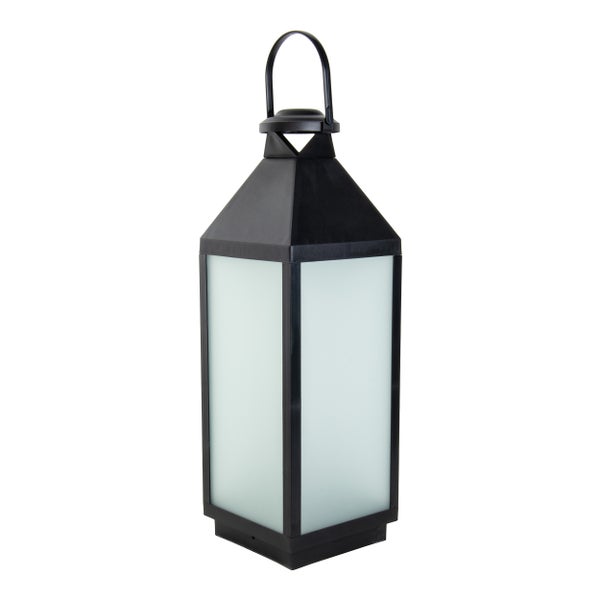 LED Dekoleuchte Laterne DORIS aus Kunststoff und Glas in Schwarz, integrierte LED, für Innen