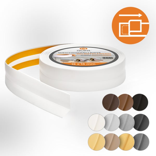 Quest Weichsockelleiste Selbstklebend 15 x 15 mm, PVC, Flexibel, Weiß, 5 Meter