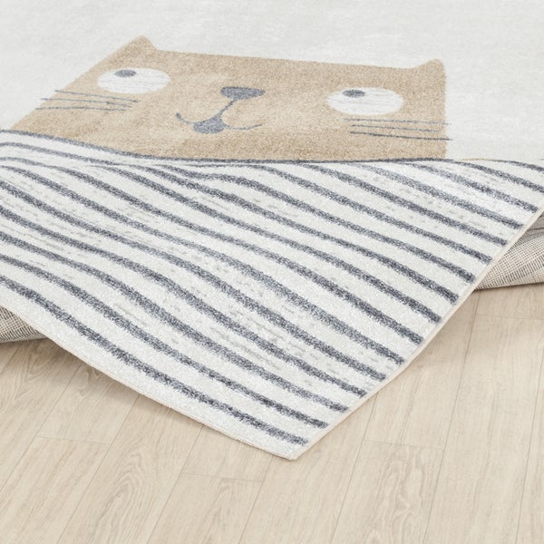 Maschinenwaschbarer Kinderteppich Katze Braun/Beige 80x150 cm CATNAP