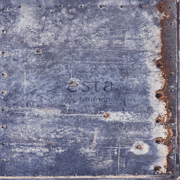 ESTAhome Tapete Metallplatten Blau und Braun - 53 cm x 10.05 m - 138219