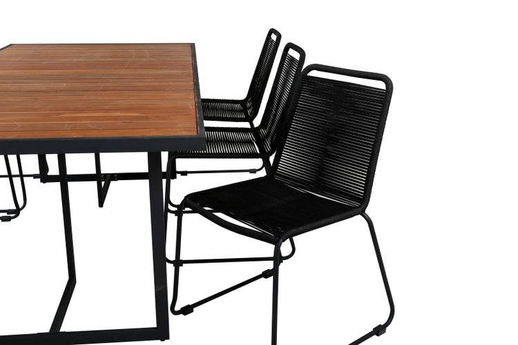 Khung Gartenset Tisch 100x200cm und 6 Stühle stabel Lindos schwarz, natur. 100 X 200 X 75 cm