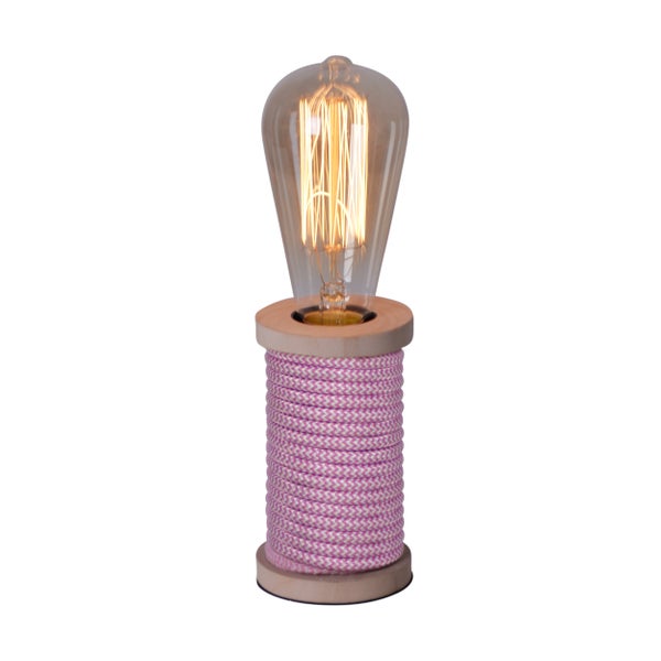 Tischleuchte max. 12cm hoch, Deko-Tischleuchte aus Metall und Kunststoff und Textilmaterial in pink-weiß, E27-Fassung, Tischlampe für Esszimmer, Küche, Kinderzimmer, Diele