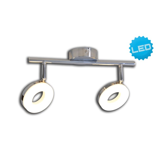 LED 2er Wand-u. Deckenspot aus chromfarbenem Metall und weißem  Acryl, fest verbaute LEDs, 30 cm lang, für Wohnräume, Flur und Küche