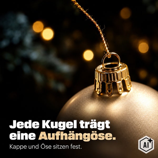 Weihnachtskugel mit fest sitzender Aufhängeöse und Kappe zur Befestigung am Weihnachtsbaum.
