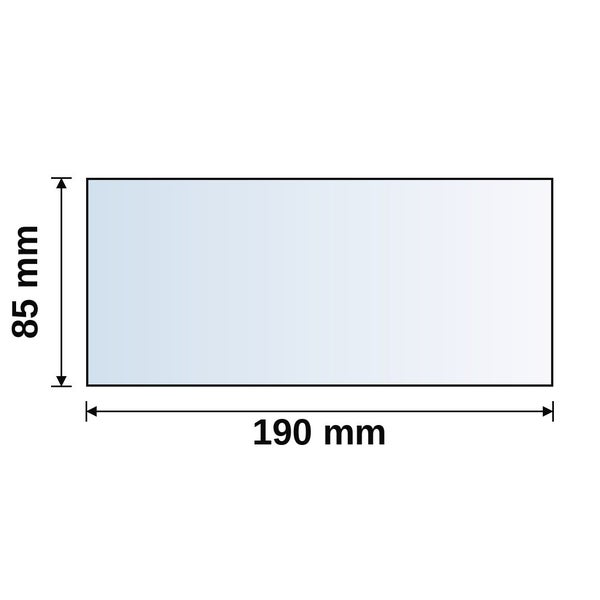 Maßzeichnung eines Rechtecks mit 190 Millimeter Breite und 85 Millimeter Höhe.