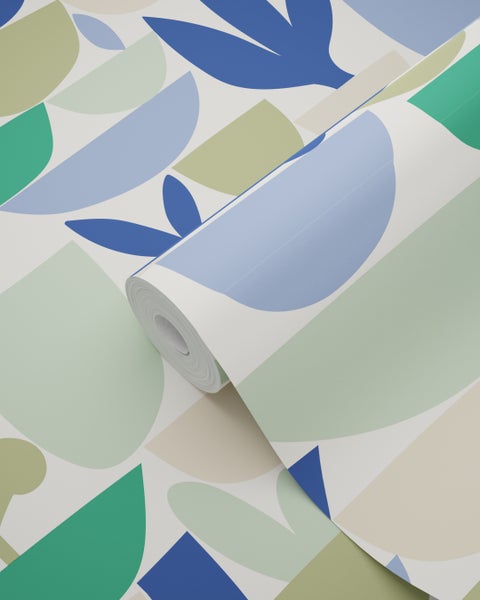 ESTAhome Tapete Keramik und Pflanzen Blau und Grün - 50 x 900 cm - 131076