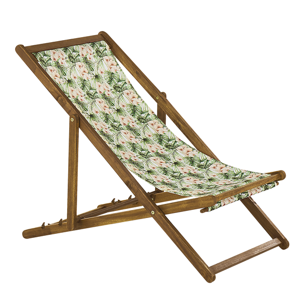 Set mit 2 klappbaren Liegestühlen ANZIO mit Ersatzstoffen Blumenmuster Akazienholz Hellbraun