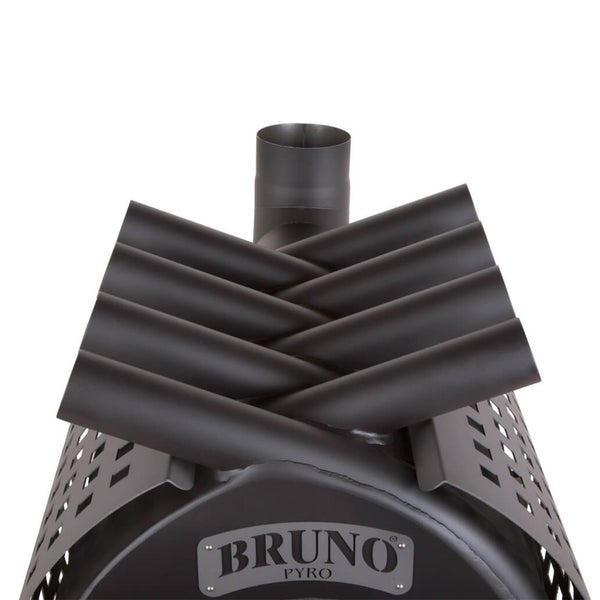 Detailansicht des Bruno Pyro Holzofens mit Abgasrohren