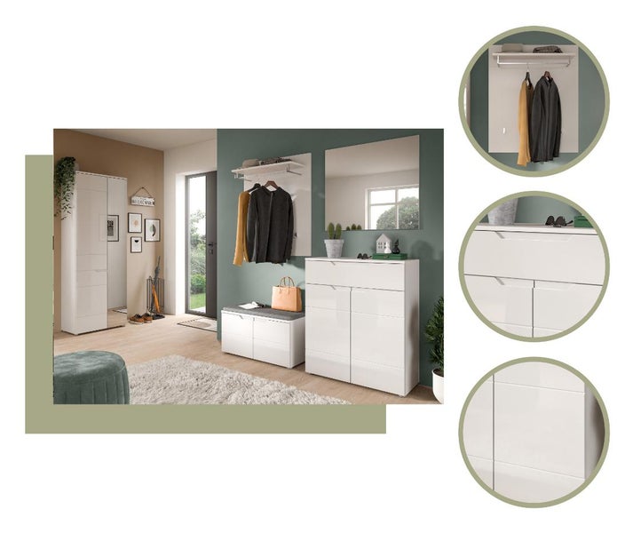 Helles Entréemöbelset mit Garderobe, Spiegel und Schuhschrank