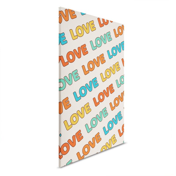 Leinwandbild mit dem Wort 'Liebe' in verschiedenen Schriftarten