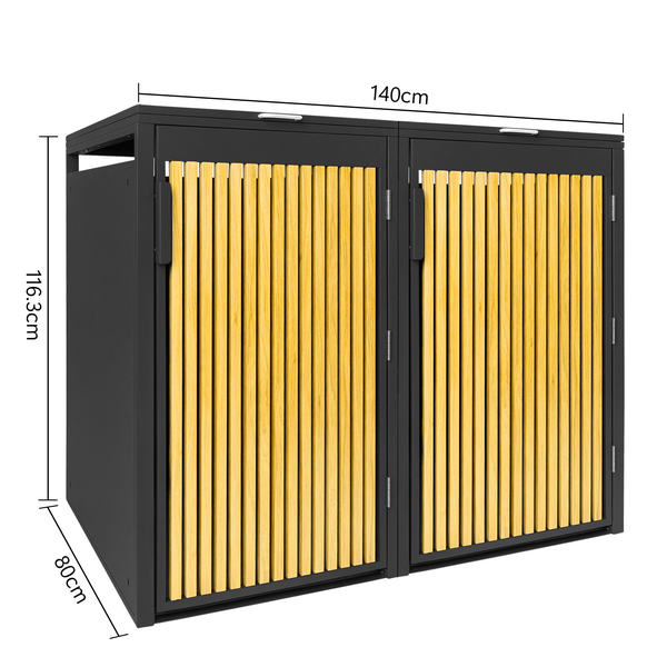 Mülltonnenbox für zwei Mülltonnen, mit den Maßen 140 x 80 x 116.3 cm