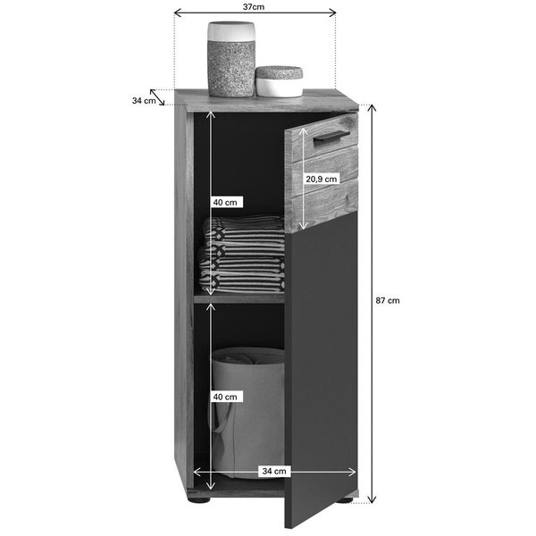 Mason Badschrank 1 Tür grau,Eiche dekor. 37 X 34 X 87 cm